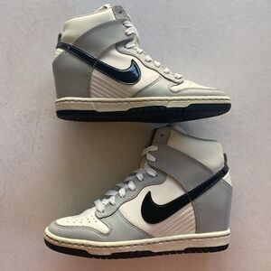 NIKE Women’s Dunk Sky High Hidden Wedge Gray White Leather Shoes # 528899-011  5
